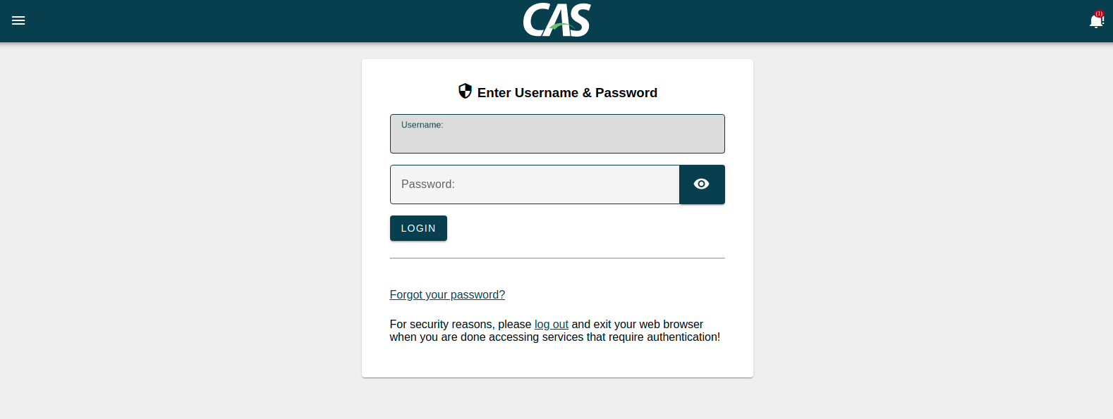 Screenshot showing default CAS login page