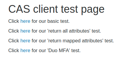 Screenshot showing CAS test client index page